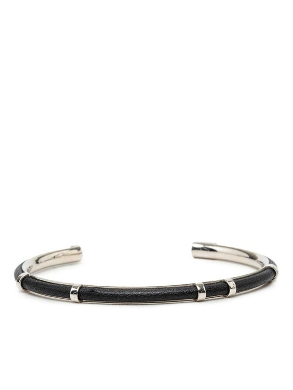 Dior Bangle Black Silver Leather Metal Bracelet